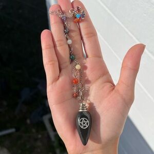 Black agate pentagram pendulum